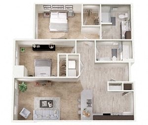 Floor plan for 2 beds, 2 baths, 1029 sqft